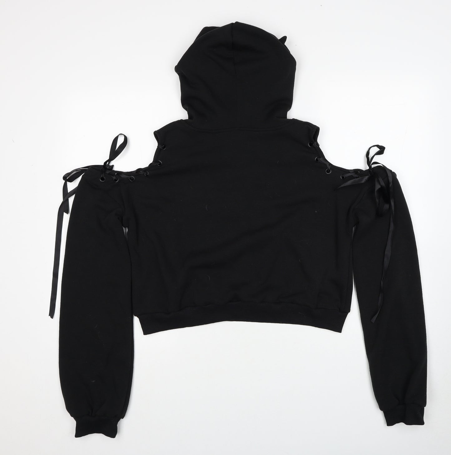 Preworn Womens Black Cotton Pullover Hoodie Size S Pullover - Cut out shoulder style