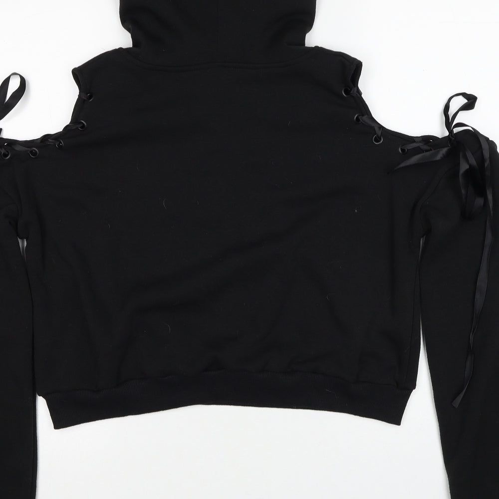 Preworn Womens Black Cotton Pullover Hoodie Size S Pullover - Cut out shoulder style