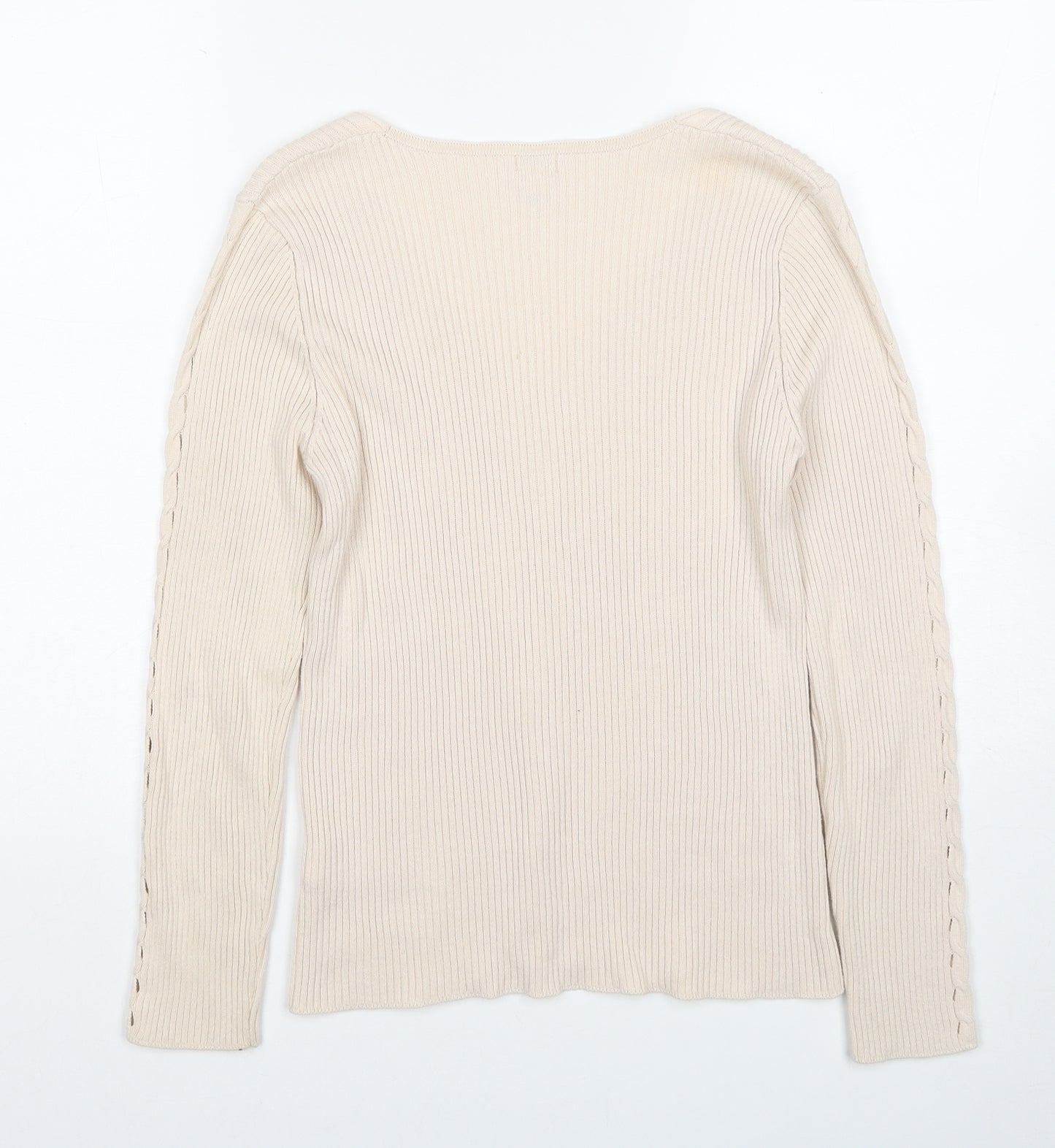 River Island Womens Beige V-Neck Cotton Pullover Jumper Size 12 - Ribbed