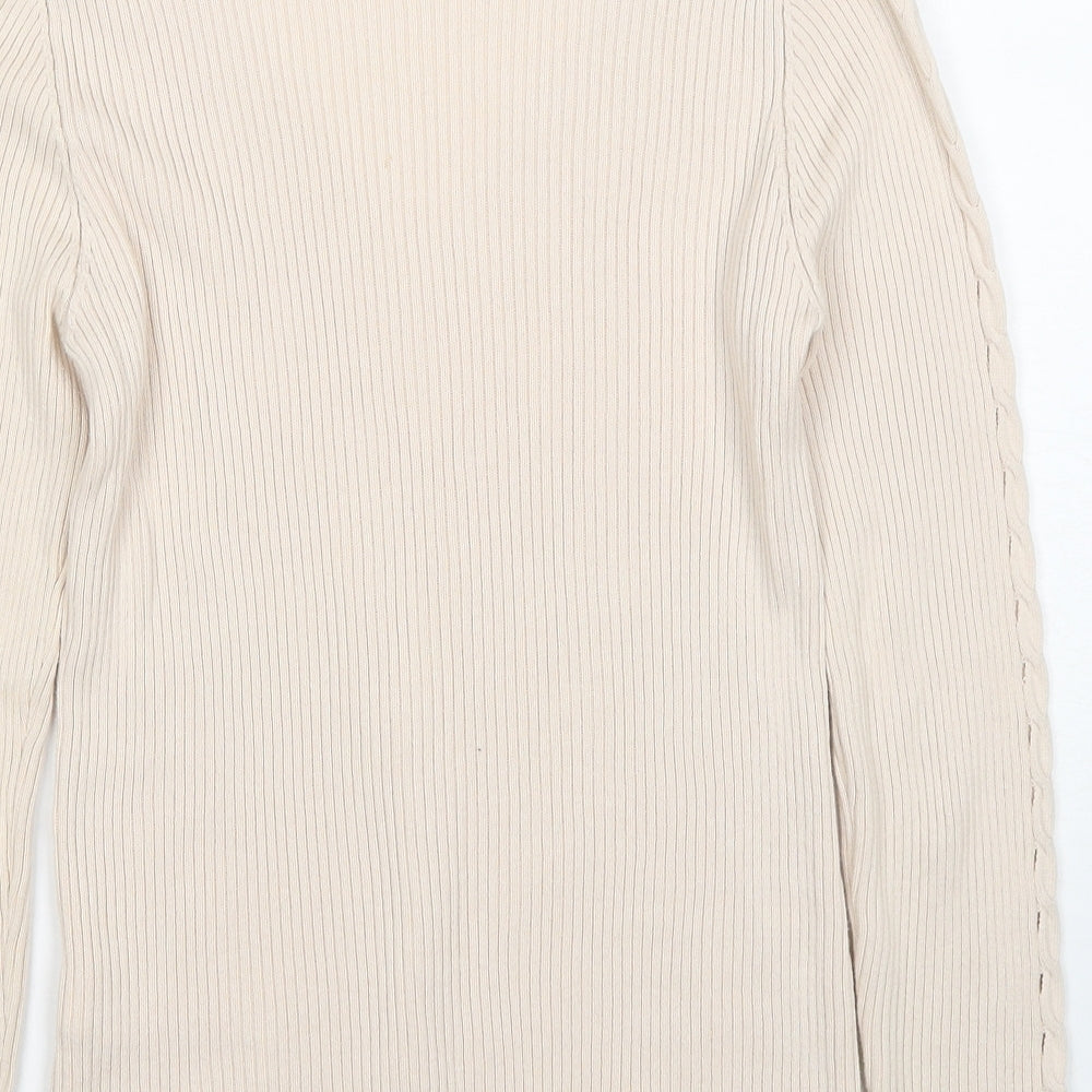 River Island Womens Beige V-Neck Cotton Pullover Jumper Size 12 - Ribbed