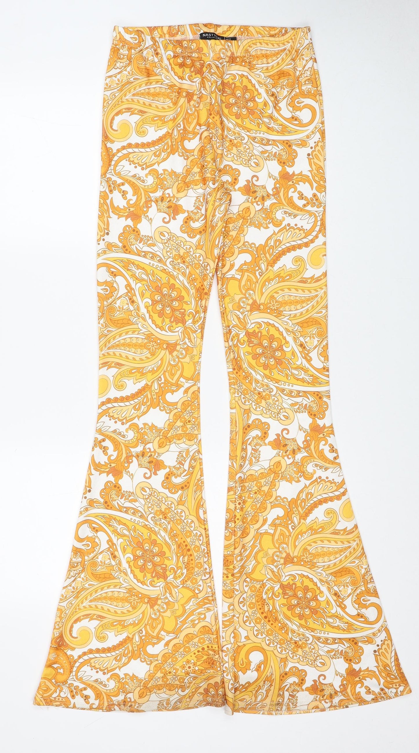 Nasty Gal Womens Yellow Paisley Polyester Trousers Size 8 Regular