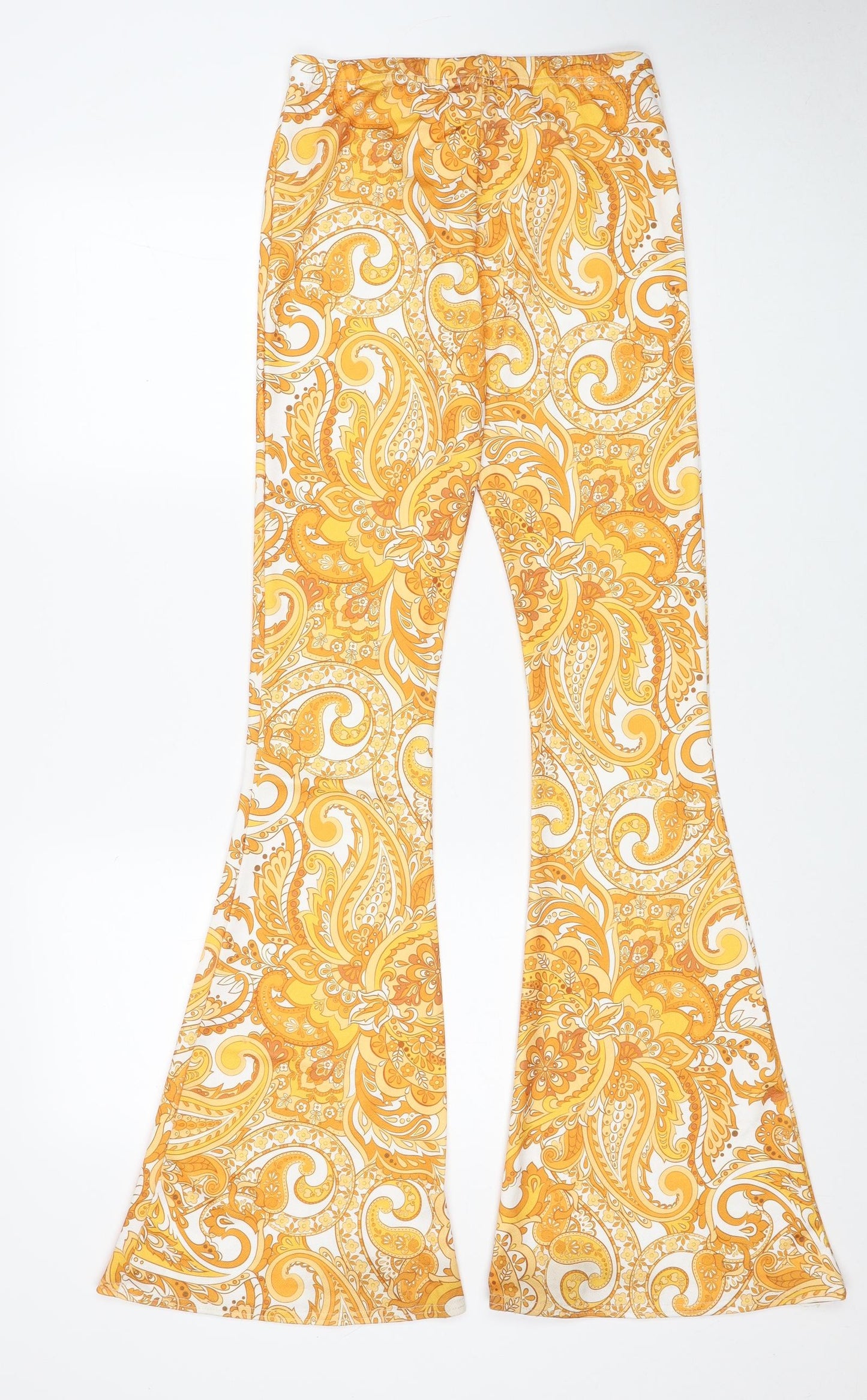 Nasty Gal Womens Yellow Paisley Polyester Trousers Size 8 Regular