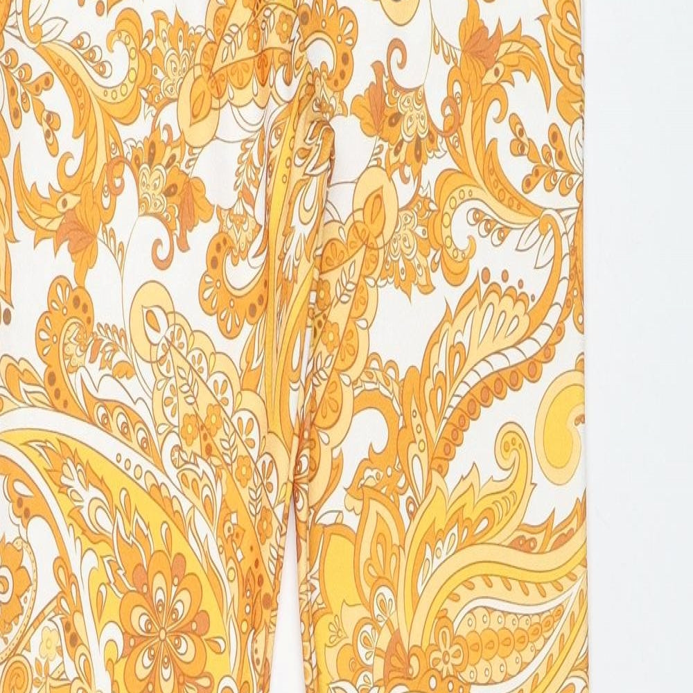 Nasty Gal Womens Yellow Paisley Polyester Trousers Size 8 Regular