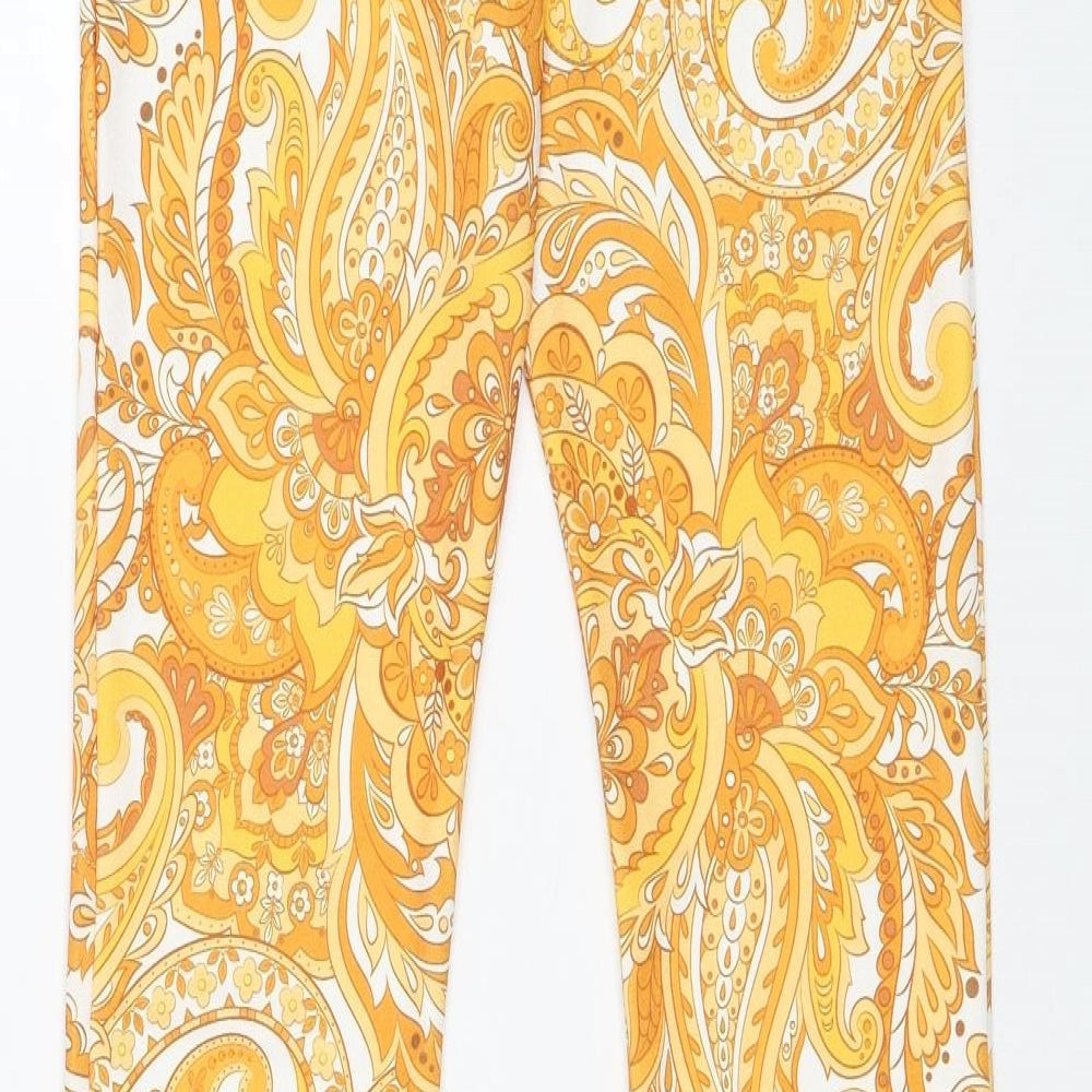 Nasty Gal Womens Yellow Paisley Polyester Trousers Size 8 Regular
