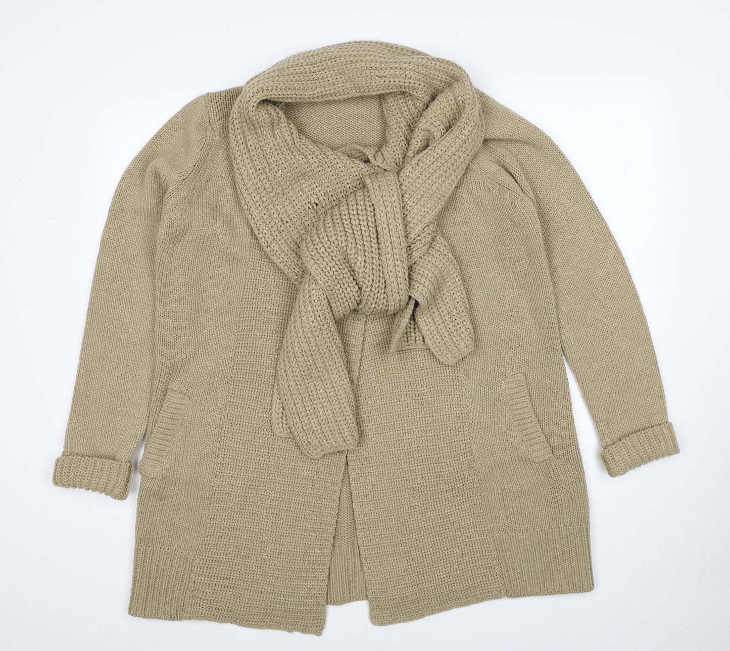 BHS Womens Beige Collared Acrylic Cardigan Jumper Size 18