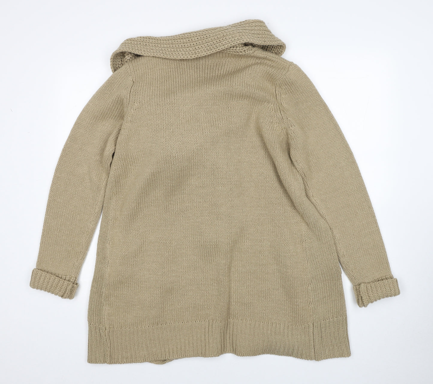 BHS Womens Beige Collared Acrylic Cardigan Jumper Size 18