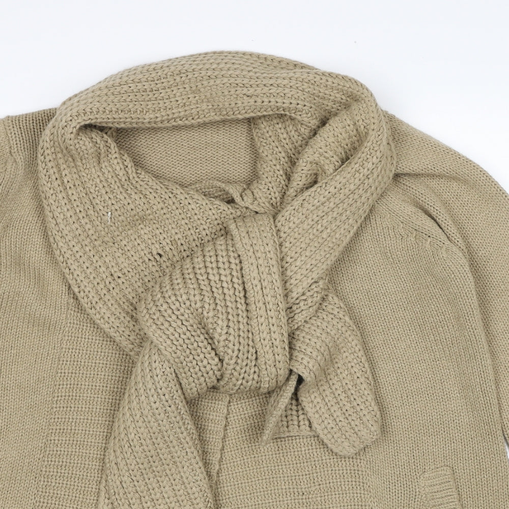 BHS Womens Beige Collared Acrylic Cardigan Jumper Size 18