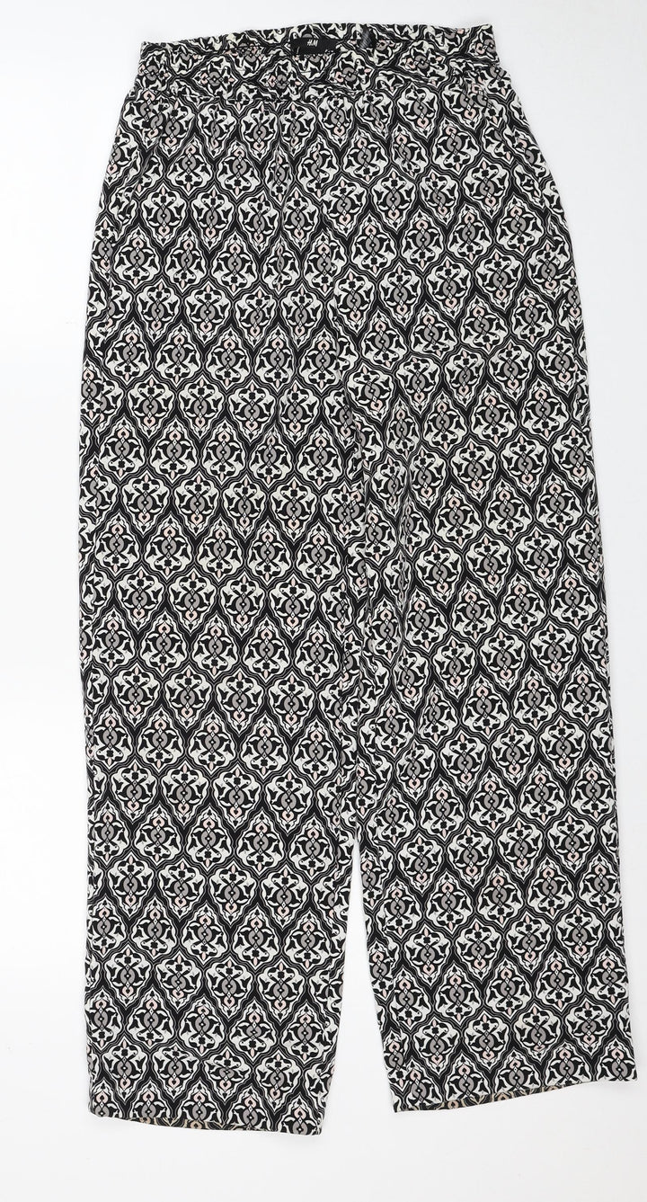 H&M Womens Black Geometric Polyester Windbreaker Trousers Size 8 Regular