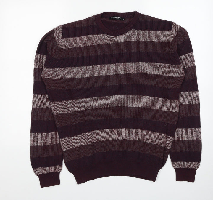 Debenhams Mens Red Round Neck Striped Cotton Pullover Jumper Size S Long Sleeve
