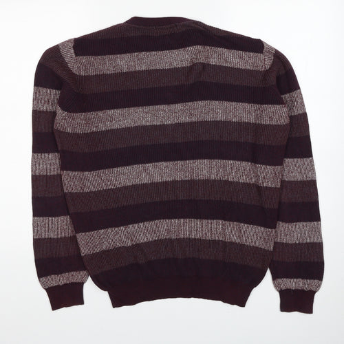 Debenhams Mens Red Round Neck Striped Cotton Pullover Jumper Size S Long Sleeve