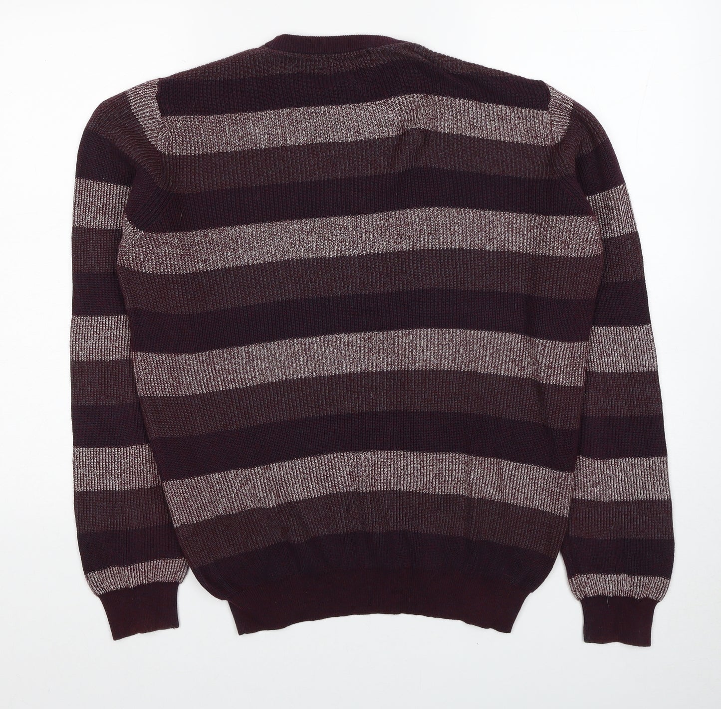 Debenhams Mens Red Round Neck Striped Cotton Pullover Jumper Size S Long Sleeve