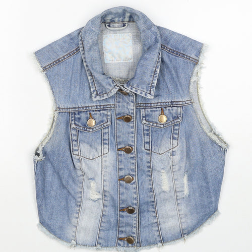 Denim & Co. Womens Blue Gilet Jacket Size 10 Buckle