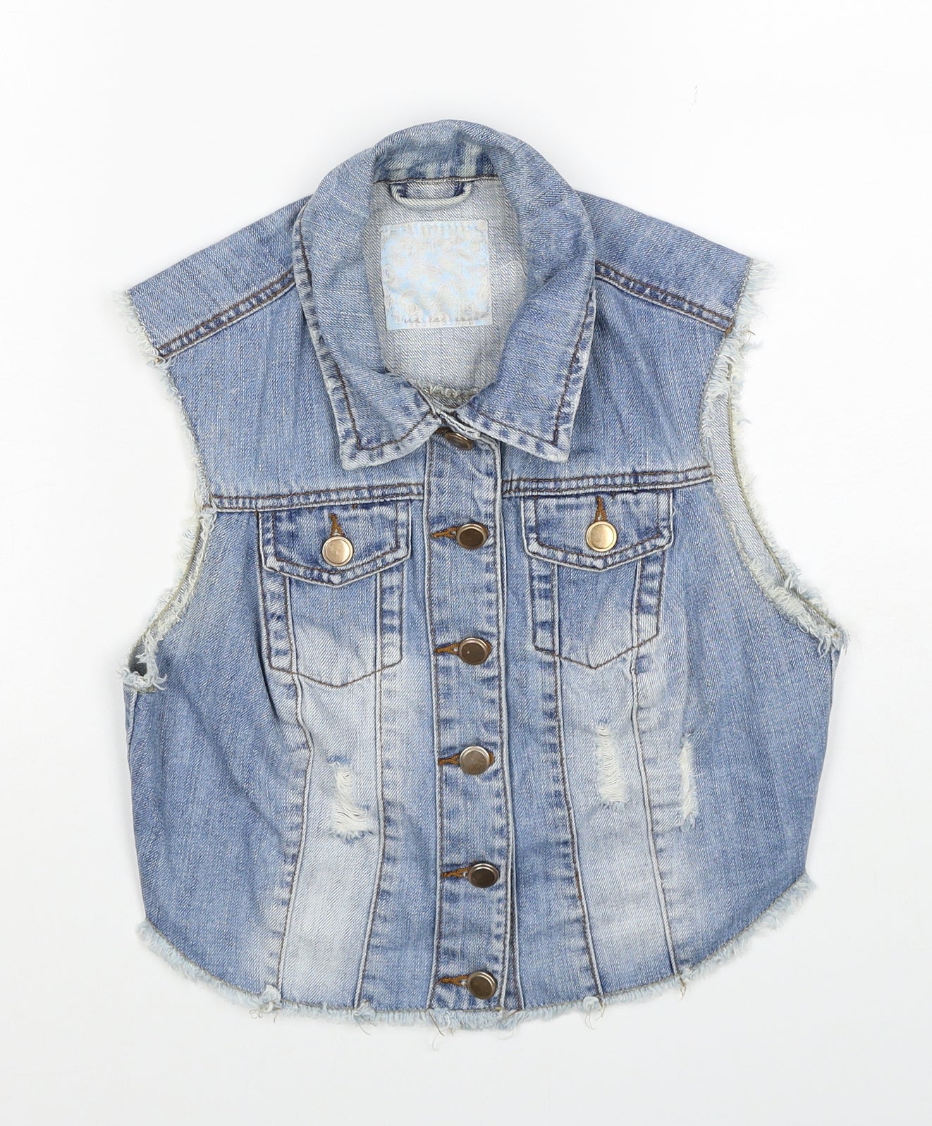 Denim & Co. Womens Blue Gilet Jacket Size 10 Buckle