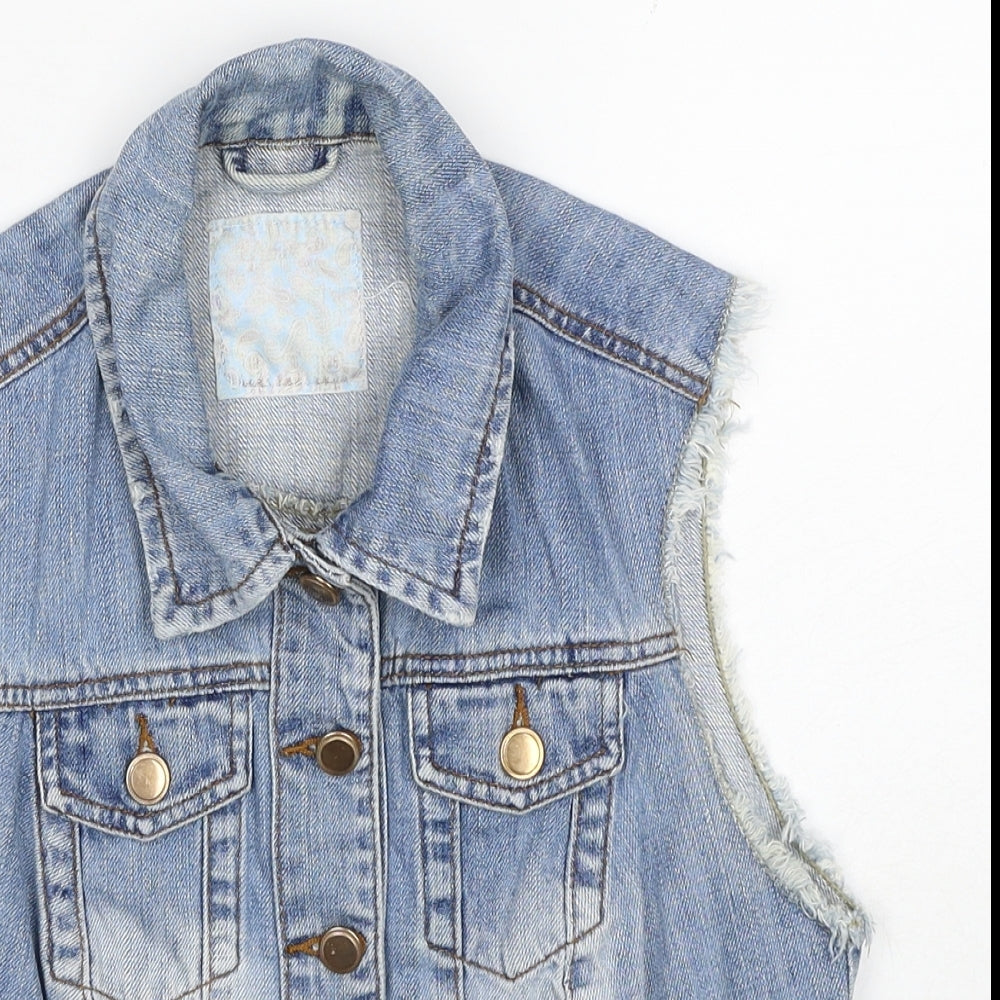 Denim & Co. Womens Blue Gilet Jacket Size 10 Buckle