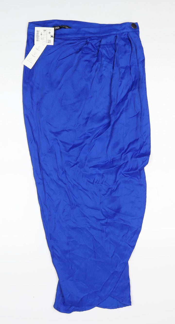 Zara Womens Blue Viscose Straight & Pencil Skirt Size S Button