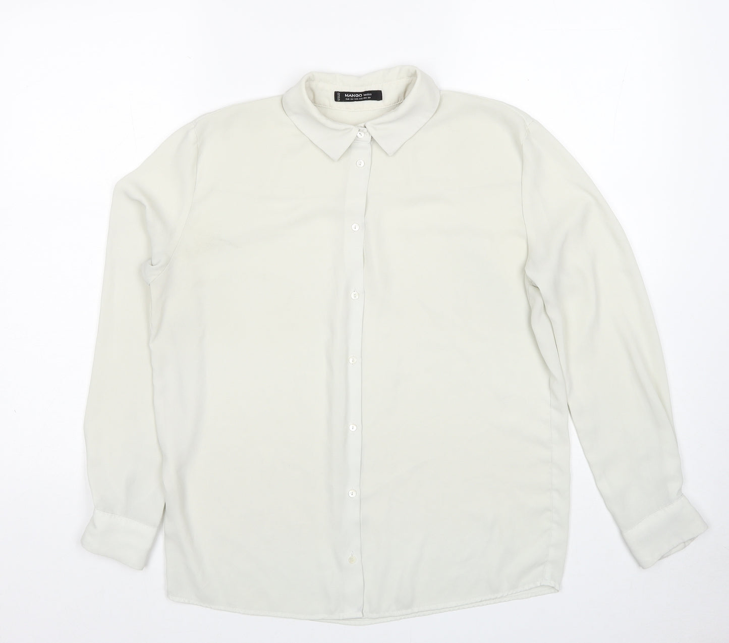 Mango Womens Ivory Polyester Basic Button-Up Size XS Collared