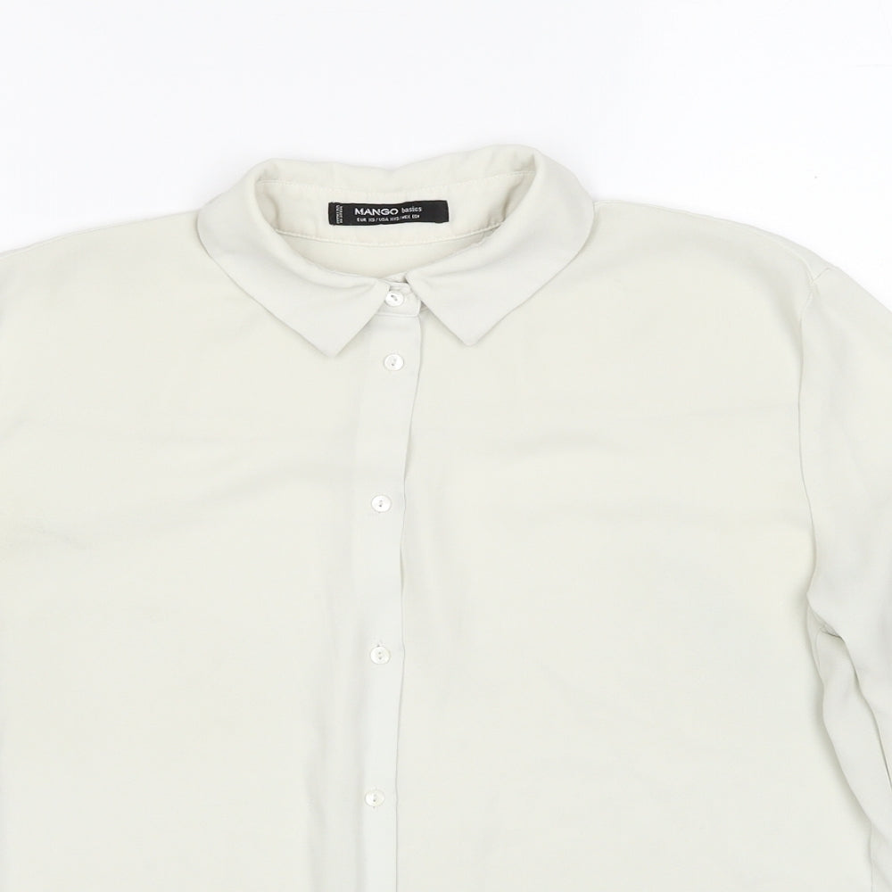 Mango Womens Ivory Polyester Basic Button-Up Size XS Collared