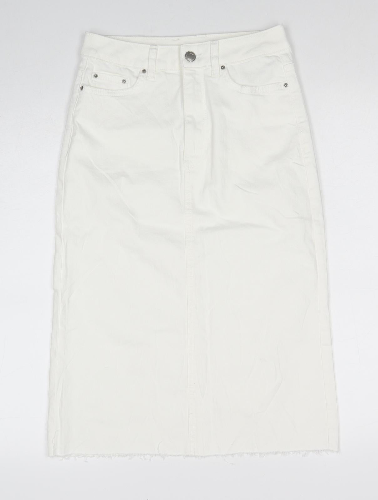 Marks and Spencer Womens White Cotton Straight & Pencil Skirt Size 8 Zip