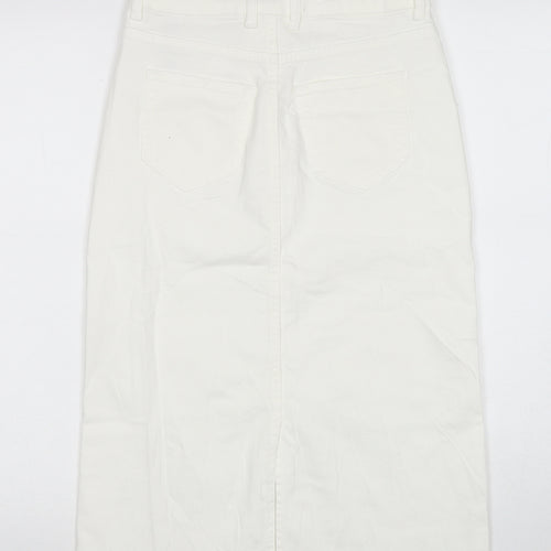 Marks and Spencer Womens White Cotton Straight & Pencil Skirt Size 8 Zip