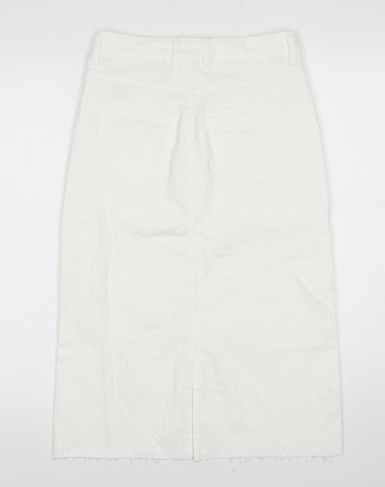 Marks and Spencer Womens White Cotton Straight & Pencil Skirt Size 8 Zip