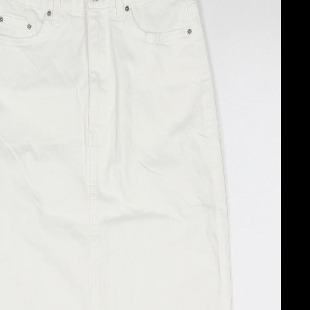 Marks and Spencer Womens White Cotton Straight & Pencil Skirt Size 8 Zip