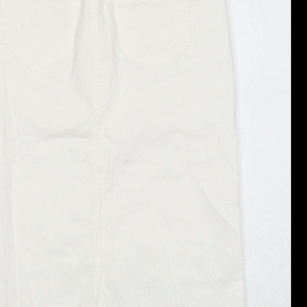 Marks and Spencer Womens White Cotton Straight & Pencil Skirt Size 8 Zip