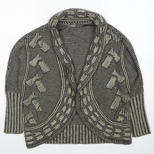 South Womens Beige V-Neck Geometric Acrylic Cardigan Jumper Size 8
