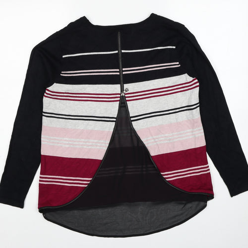 Mud Flower Womens Black Round Neck Striped Viscose Pullover Jumper Size M - Size M-L