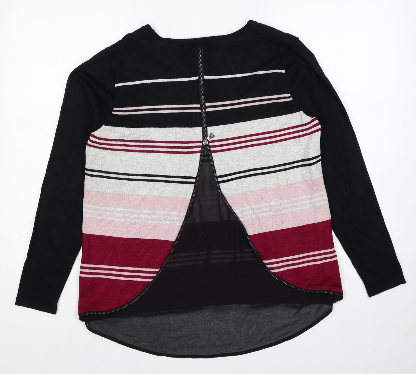 Mud Flower Womens Black Round Neck Striped Viscose Pullover Jumper Size M - Size M-L