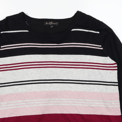 Mud Flower Womens Black Round Neck Striped Viscose Pullover Jumper Size M - Size M-L