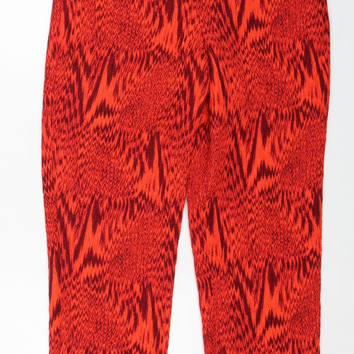 Topshop Womens Red Geometric Polyester Trousers Size 8 Regular Zip
