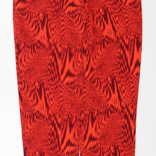 Topshop Womens Red Geometric Polyester Trousers Size 8 Regular Zip