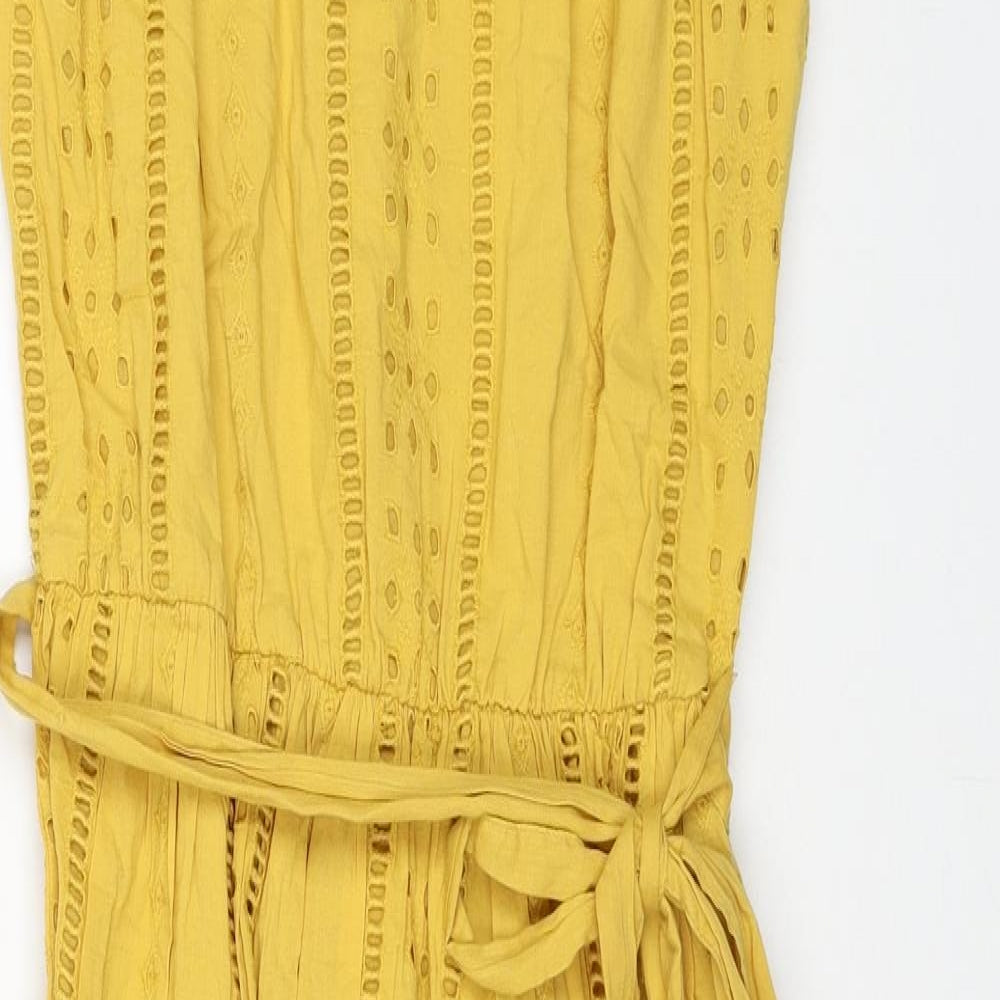 Zara Womens Yellow Cotton Fit & Flare Size M Off the Shoulder Pullover
