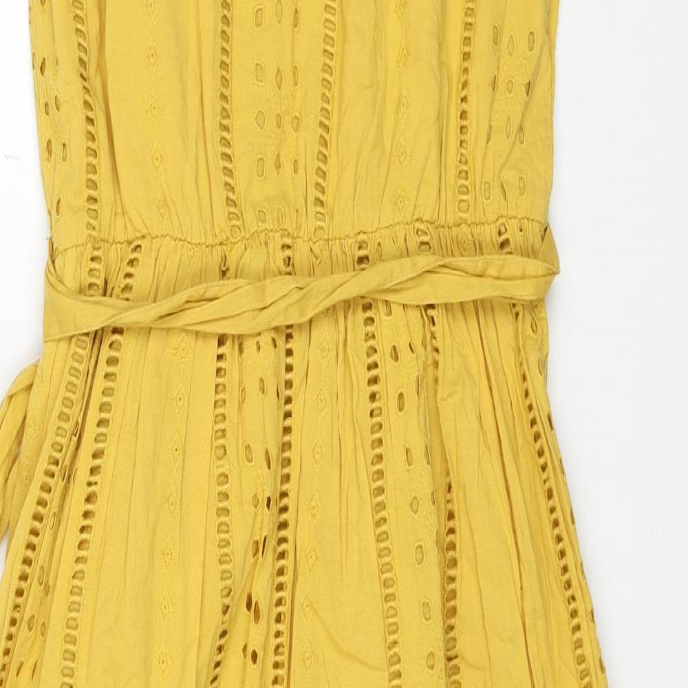 Zara Womens Yellow Cotton Fit & Flare Size M Off the Shoulder Pullover