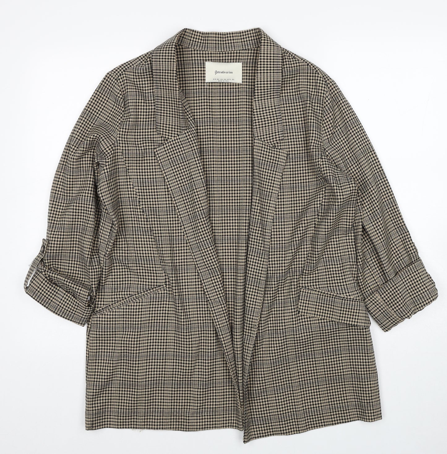 Stradivarius Womens Beige Plaid Jacket Size XL