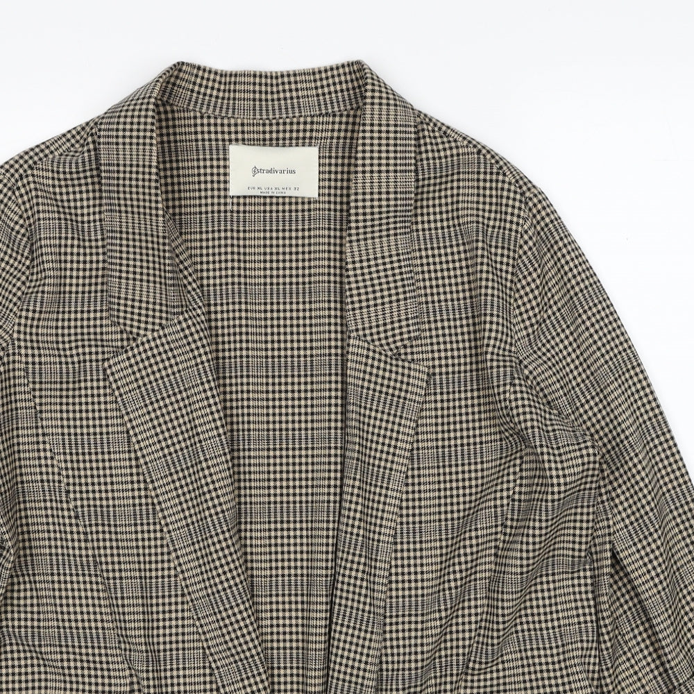Stradivarius Womens Beige Plaid Jacket Size XL