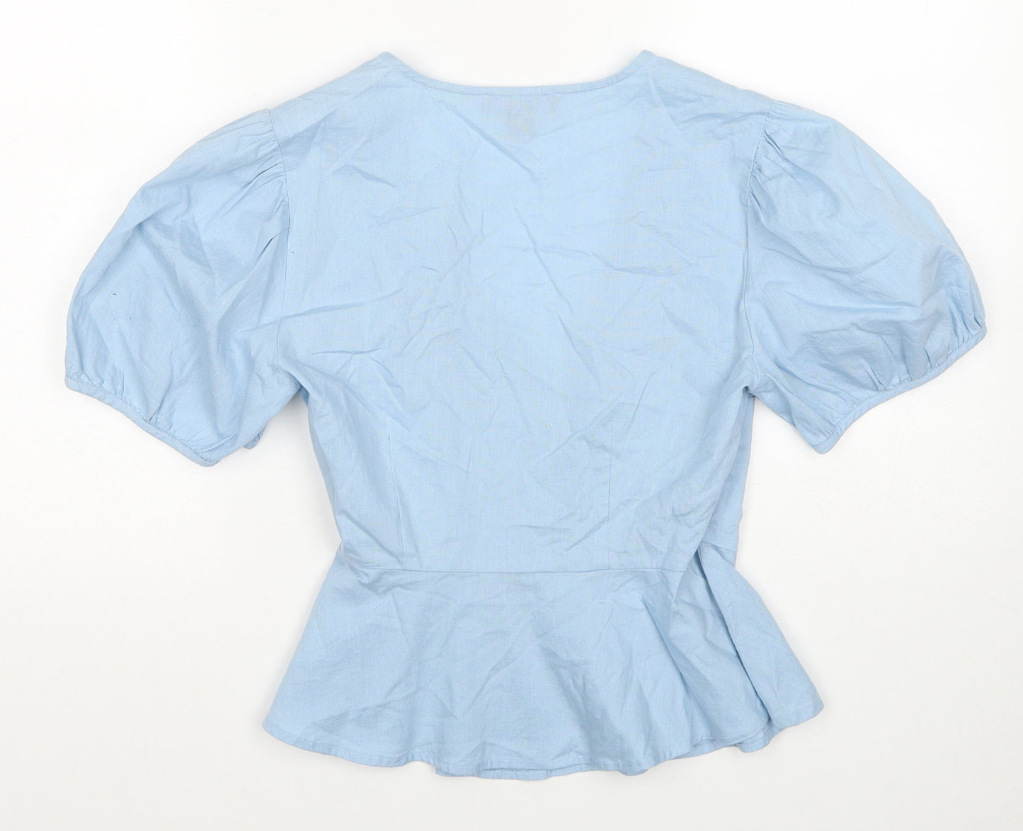 Primark Womens Blue Cotton Wrap Blouse Size 6 V-Neck
