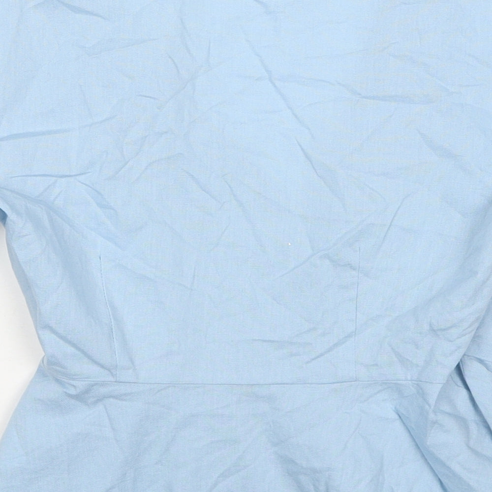 Primark Womens Blue Cotton Wrap Blouse Size 6 V-Neck