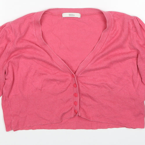 Marks and Spencer Womens Pink V-Neck Cotton Cardigan Jumper Size 12