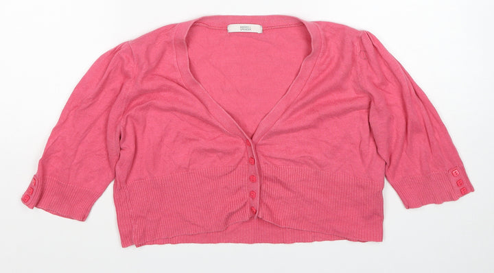 Marks and Spencer Womens Pink V-Neck Cotton Cardigan Jumper Size 12