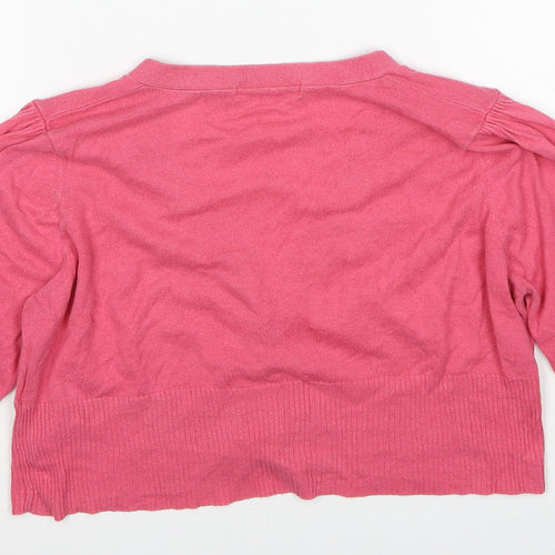 Marks and Spencer Womens Pink V-Neck Cotton Cardigan Jumper Size 12