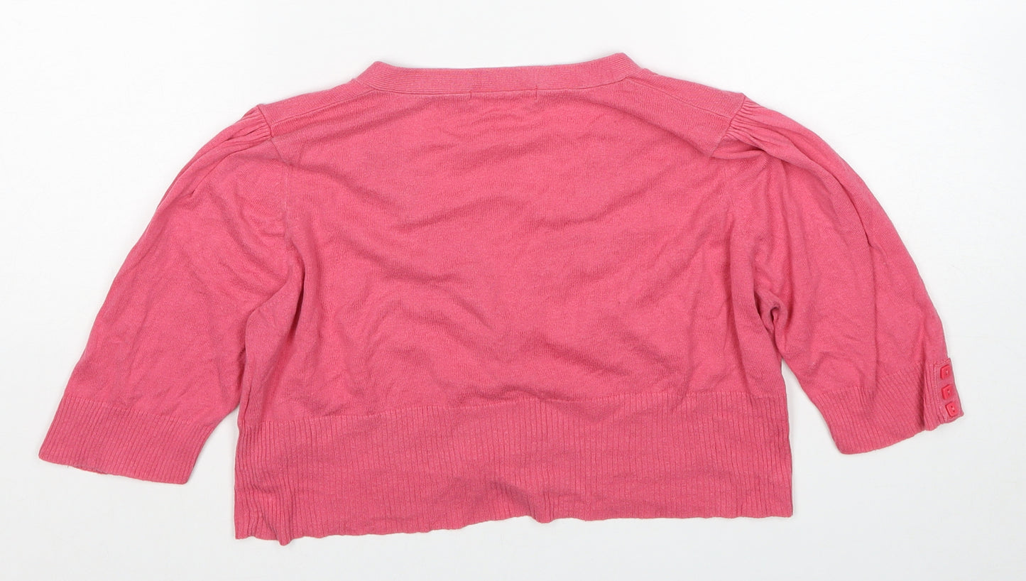 Marks and Spencer Womens Pink V-Neck Cotton Cardigan Jumper Size 12
