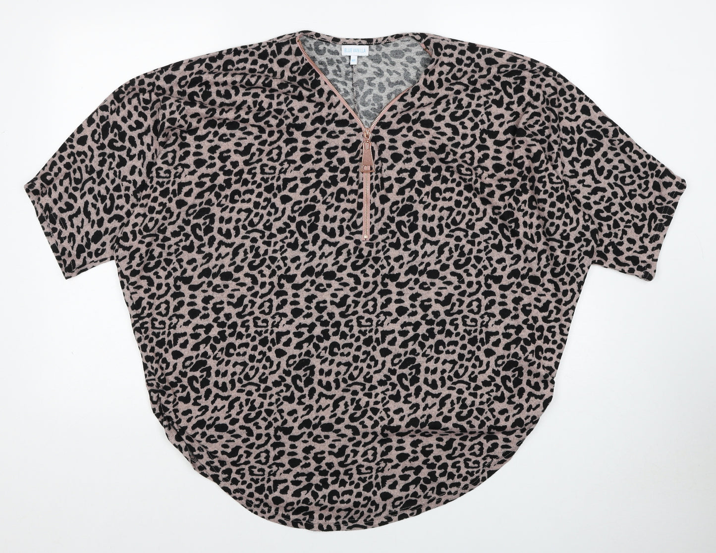 Blue Vanilla Womens Black V-Neck Animal Print Polyester Pullover Jumper Size M - Size M-L