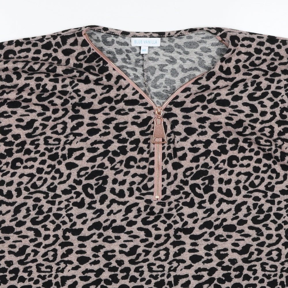 Blue Vanilla Womens Black V-Neck Animal Print Polyester Pullover Jumper Size M - Size M-L