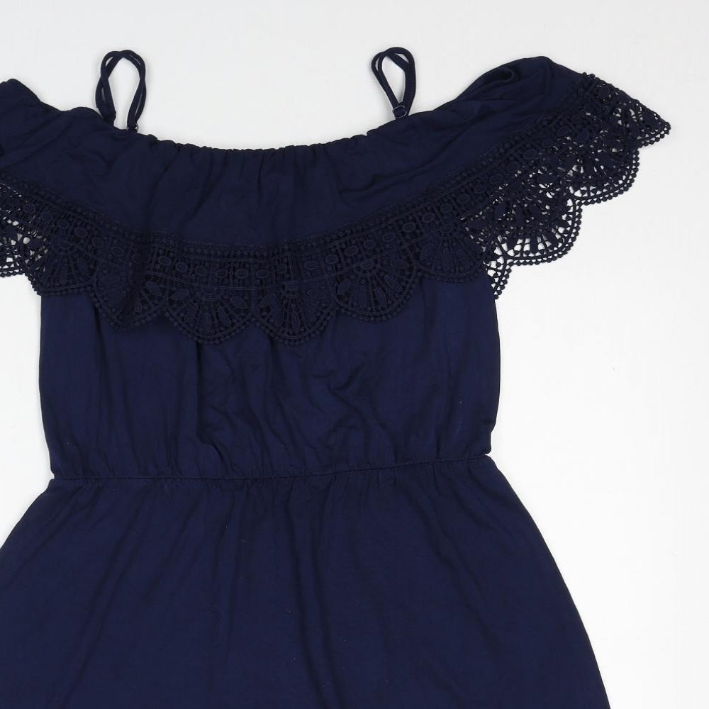 George Womens Blue Viscose Fit & Flare Size 12 Off the Shoulder Pullover
