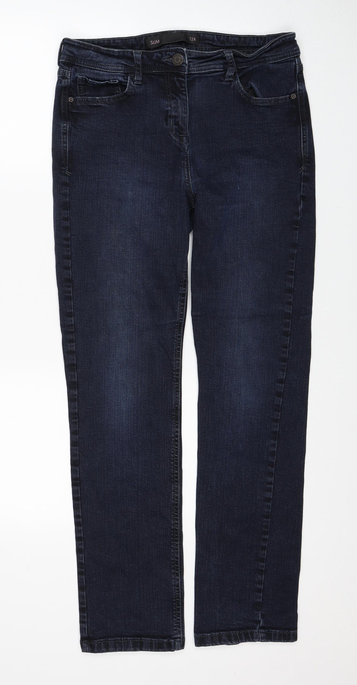 NEXT Womens Blue Cotton Straight Jeans Size 12 Slim Zip