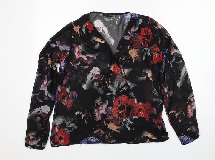 Atmosphere Womens Black Geometric Polyester Basic Blouse Size 12 V-Neck
