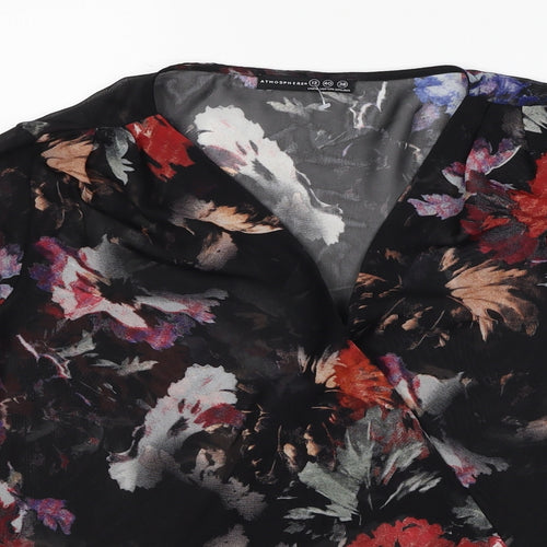 Atmosphere Womens Black Geometric Polyester Basic Blouse Size 12 V-Neck