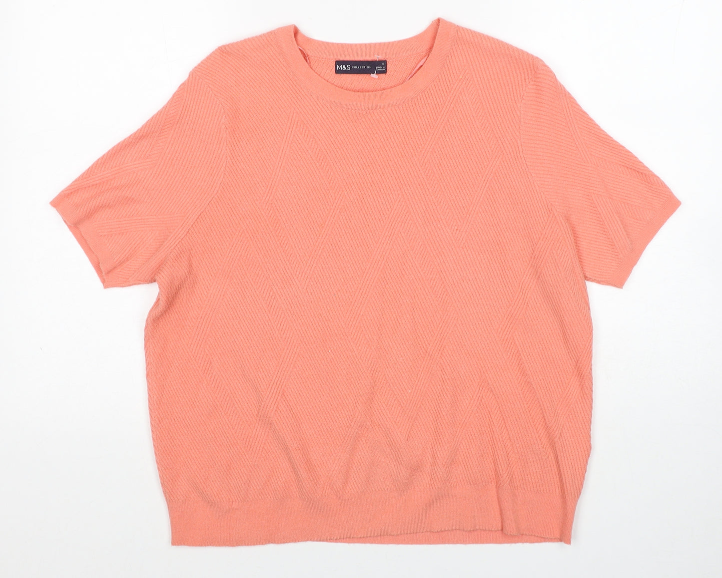 Marks and Spencer Womens Pink Round Neck Viscose Pullover Jumper Size 16