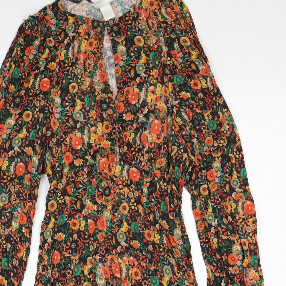 H&M Womens Multicoloured Floral Viscose A-Line Size 6 Round Neck Button